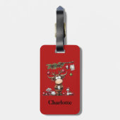 Cute Rendier Kerstvakantie Rode Bagage ID Tag Bagagelabel (Achterkant verticaal)