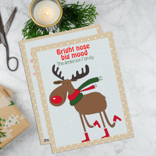Cute rendier kerstwens beige retro kerstkaart