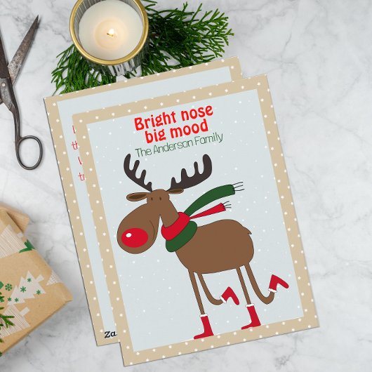 Cute rendier kerstwens beige retro kerstkaart
