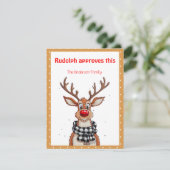 Cute rendier kerstwens beige retro kerstkaart (Staand voorkant)