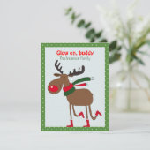 Cute rendier kerstwens groene retro kerstkaart (Staand voorkant)