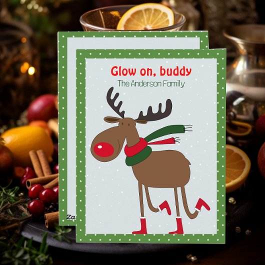 Cute rendier kerstwens groene retro kerstkaart