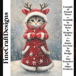 Cute Rendier Kitten In Rode Jas AK6F Decoupage Tissuepapier
