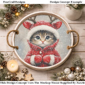 Cute Rendier Kitten In Rode Jas AK6H Decoupage Tissuepapier