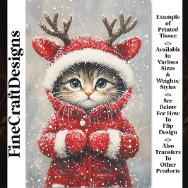 Cute Rendier Kitten In Rode Jas AK6H Decoupage Tissuepapier