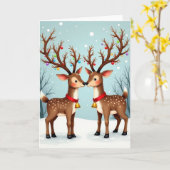 Cute Rendier Koppel Geweien Kaart (Gele Bloem)