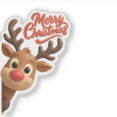 Cute Rendier “Prettig Kerstfeest” Sticker (Voorkant)
