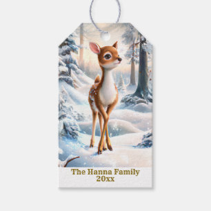 Cute Rendieren in het Winter Bos Kerstmis & Nieuwj Cadeaulabel