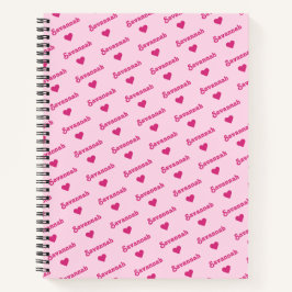Cute Repetating Name & Hearts Girly Pink Notitieboek