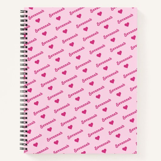 Cute Repetating Name & Hearts Girly Pink Notitieboek (Voorkant)