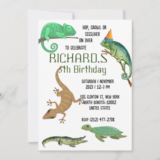 Cute Reptile Th-Kind Birthday Party Kaart (Voorkant)