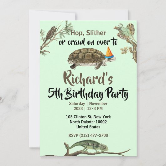 Cute Reptile Th-Kind Birthday Party Kaart (Voorkant)