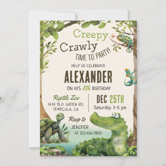 Cute Reptile Th-Kind Birthday Party Kaart (Voorkant)