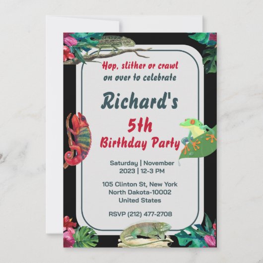 Cute Reptile Th-Kind Birthday Party Kaart (Voorkant)