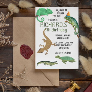 Cute Reptile Th-Kind Birthday Party Kaart