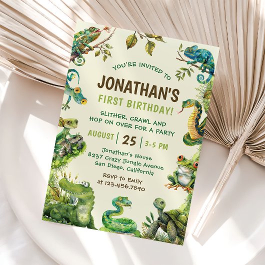 Cute Reptile Th-Kind Birthday Party Kaart