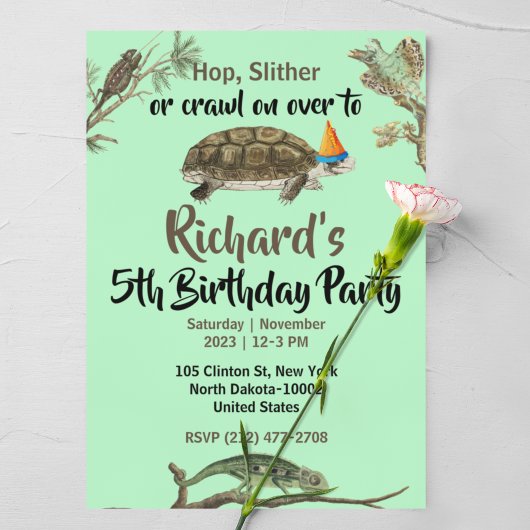 Cute Reptile Th-Kind Birthday Party Kaart