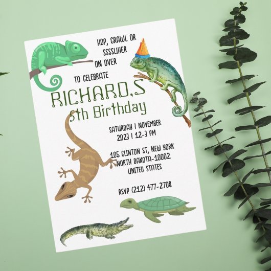 Cute Reptile Th-Kind Birthday Party Kaart