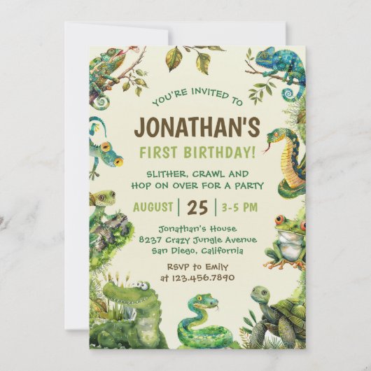 Cute Reptile Th-Kind Birthday Party Kaart (Voorkant)