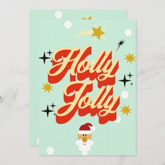 Cute Retro 50s Typography Holly Jolly Christmas Ca Kaart (Voorkant / Achterkant)