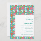 Cute Retro 60s Flowers Turquoise Blue Wedding Kaart (Voorkant)