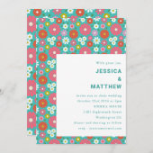 Cute Retro 60s Flowers Turquoise Blue Wedding Kaart (Voorkant / Achterkant)