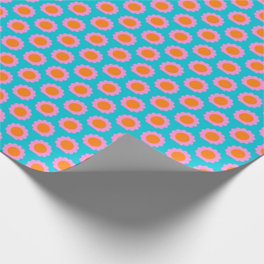 Cute Retro 60s Turquoise Mod Flower Pattern Cadeaupapier (Hoek)