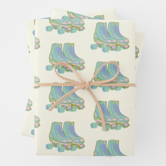 Cute Retro 80s Roller Schaatsen Pattern in Pastels Inpakpapier Vel (In situ)
