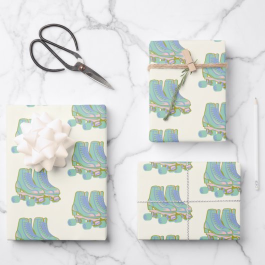 Cute Retro 80s Roller Schaatsen Pattern in Pastels Inpakpapier Vel (Voorkant)
