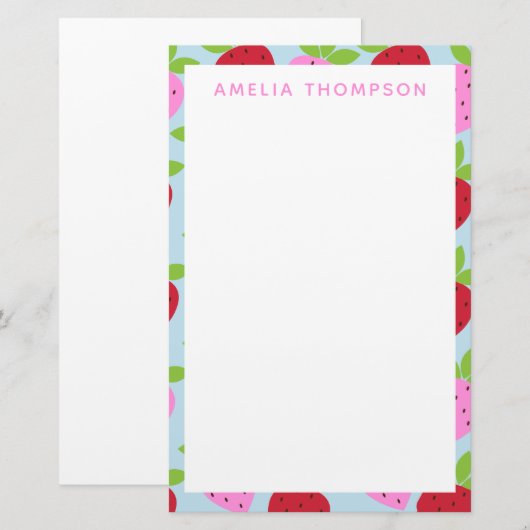 Cute Retro Aardbery Fruit Pattern Personalized Briefpapier (Voorkant / Achterkant)