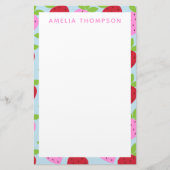 Cute Retro Aardbery Fruit Pattern Personalized Briefpapier (Voorkant)