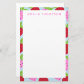 Cute Retro Aardbery Fruit Pattern Personalized Briefpapier (Voorkant / Achterkant)