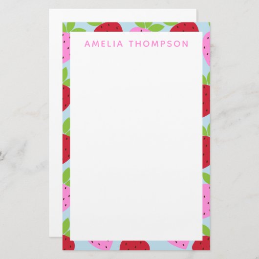 Cute Retro Aardbery Fruit Pattern Personalized Briefpapier (Voorkant / Achterkant)