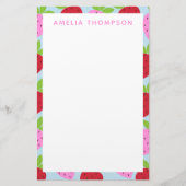 Cute Retro Aardbery Fruit Pattern Personalized Briefpapier (Voorkant)