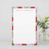 Cute Retro Aardbery Fruit Pattern Personalized Briefpapier (Staand voorkant)