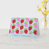 Cute Retro Aardbery Fruit Pattern Personalized Kaart (Gele Bloem)