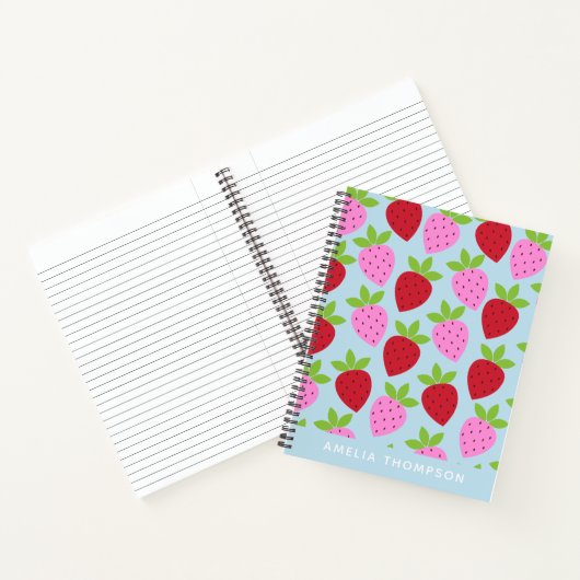 Cute Retro Aardbery Fruit Pattern Personalized Notitieboek (Binnen)