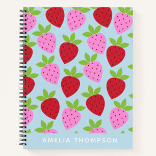 Cute Retro Aardbery Fruit Pattern Personalized Notitieboek