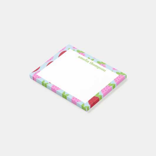 Cute Retro Aardbery Fruit Pattern Personalized Post-it® Notes (Schuin)