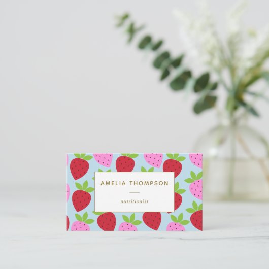Cute Retro Aardbery Fruit Pattern Personalized Visitekaartje (Staand voorkant)