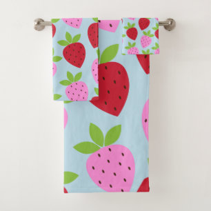 Cute Retro Aardbery Fruit Pattern Pink Red Blue Bad Handdoek