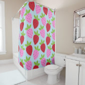 Cute Retro Aardbery Fruit Pattern Pink Red Blue Douchegordijn (In situ)