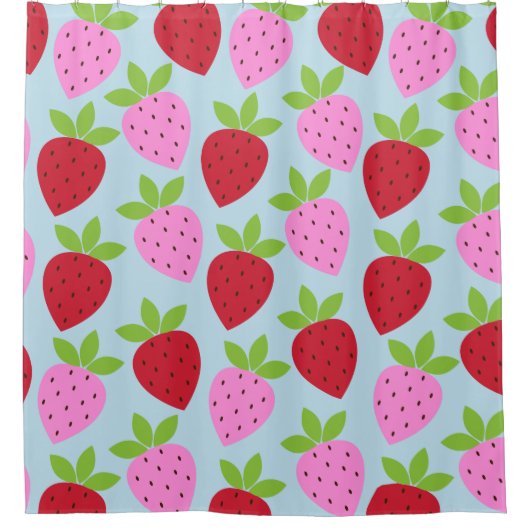 Cute Retro Aardbery Fruit Pattern Pink Red Blue Douchegordijn (Voorkant)
