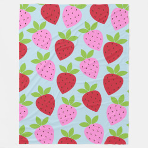 Cute Retro Aardbery Fruit Pattern Pink Red Blue Fleece Deken