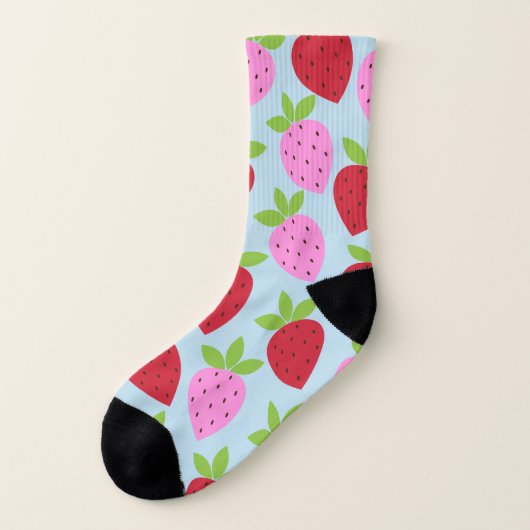 Cute Retro Aardbery Fruit Pattern Pink Red Blue Sokken (Links - buitenkant)