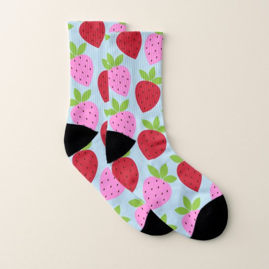Cute Retro Aardbery Fruit Pattern Pink Red Blue Sokken (Paar)
