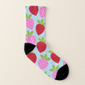 Cute Retro Aardbery Fruit Pattern Pink Red Blue Sokken (Links binnenkant)