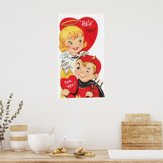 Cute retro  Angel Valentijn poster (Keuken)