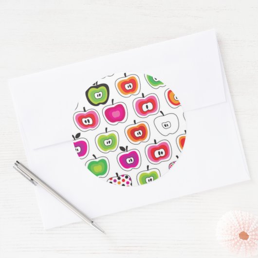 Cute retro-appelpatroon ronde sticker (Envelop)