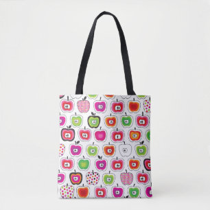 Cute retro-appelpatroon tote bag